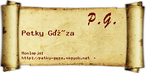 Petky Géza névjegykártya