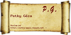 Petky Géza névjegykártya